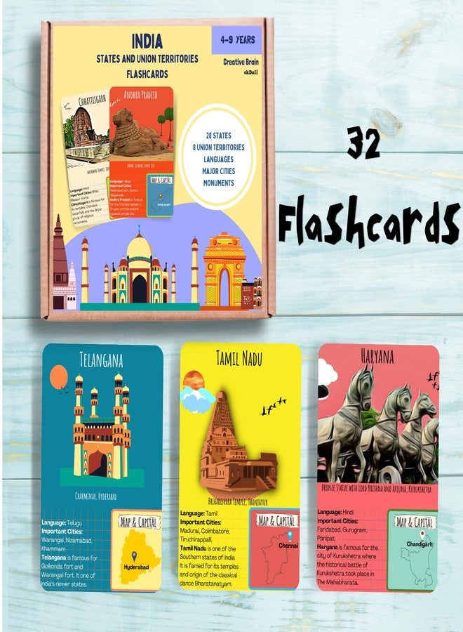 EKDALI India States and Capital Flashcards | All India States & Union Territories Flashcards Covered - 32 Thick Tear Resistant Flashcards - Image 2