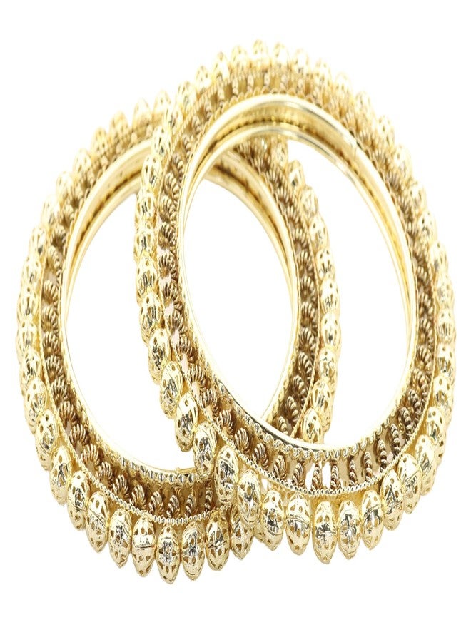 LAVAZZA Gold Metal Bangles Kangan Set For Women & Girls with Golden Balls Adorned Traditional Design | Premium Rajwadi Chuda Kada | Trendy Girl's Bangles Bracelet-(LV_RKM37-Gold-2.4) - Image 1