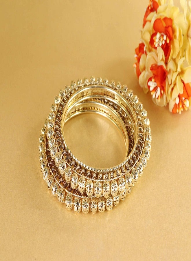 LAVAZZA Gold Metal Bangles Kangan Set For Women & Girls with Golden Balls Adorned Traditional Design | Premium Rajwadi Chuda Kada | Trendy Girl's Bangles Bracelet-(LV_RKM37-Gold-2.4) - Image 4