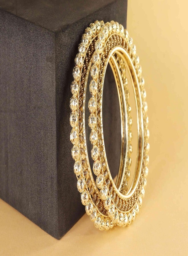 LAVAZZA Gold Metal Bangles Kangan Set For Women & Girls with Golden Balls Adorned Traditional Design | Premium Rajwadi Chuda Kada | Trendy Girl's Bangles Bracelet-(LV_RKM37-Gold-2.4) - Image 2
