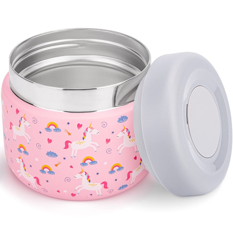 Charcy 9oz Kids Stainless Steel Insulated Food Jar Wide Mouth LeakProof Soup Thermo Container Set for 8h Hot and 6h Cold  Pink Pony