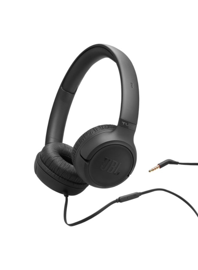 JBL Tune 530 Wired On-Ear Headphones with Pure Bass Sound, Hands-Free Calls, One-Button Remote, Lightweight Foldable Design & Tangle-Free Flat Cable Black