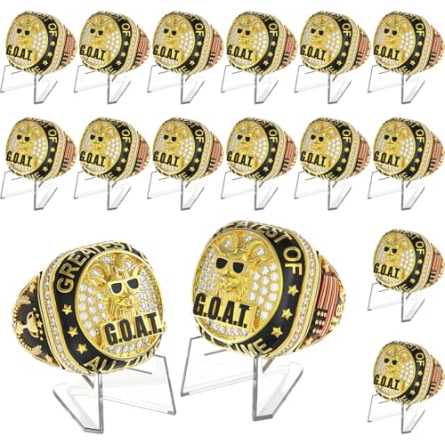 Misdary Goat Championship Rings with Holder Most Valuable Player Greatest of All Time Gold Ring Award Gift Sports Team Prize for Tournament Winner6 Pcs - Image 1