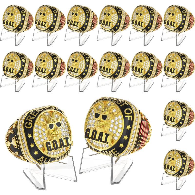 Misdary Goat Championship Rings with Holder Most Valuable Player Greatest of All Time Gold Ring Award Gift Sports Team Prize for Tournament Winner6 Pcs - Image 2