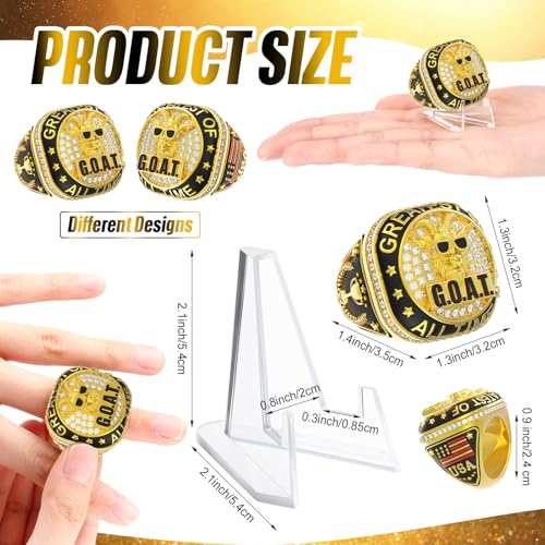 Misdary Goat Championship Rings with Holder Most Valuable Player Greatest of All Time Gold Ring Award Gift Sports Team Prize for Tournament Winner6 Pcs - Image 3