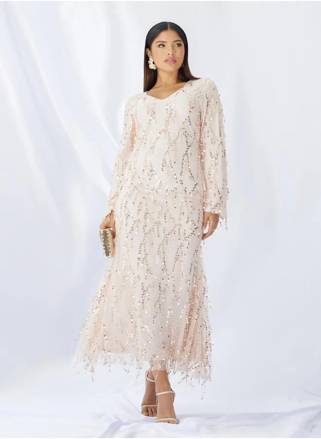 ستايلي Styli Sequin Embellished Long Sleeves Mermaid Maxi Dress