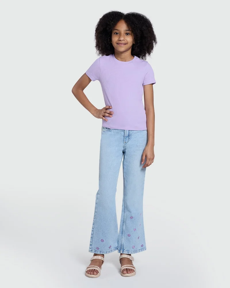 او في اس تي شيرت بناتي مضلع برائحة الليلك