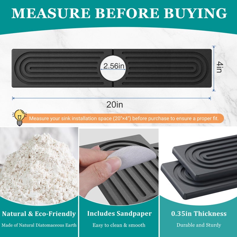 MAGKOTA Stone Faucet Mat for Kitchen Sink - Quick Dry Diatomite Sink Splash Guard, Prevents Moisture Buildup & Water Stains, Water Absorbing Stone Tray for Bathroom Countertop (Dark Gray, 20" x 4") - Image 3