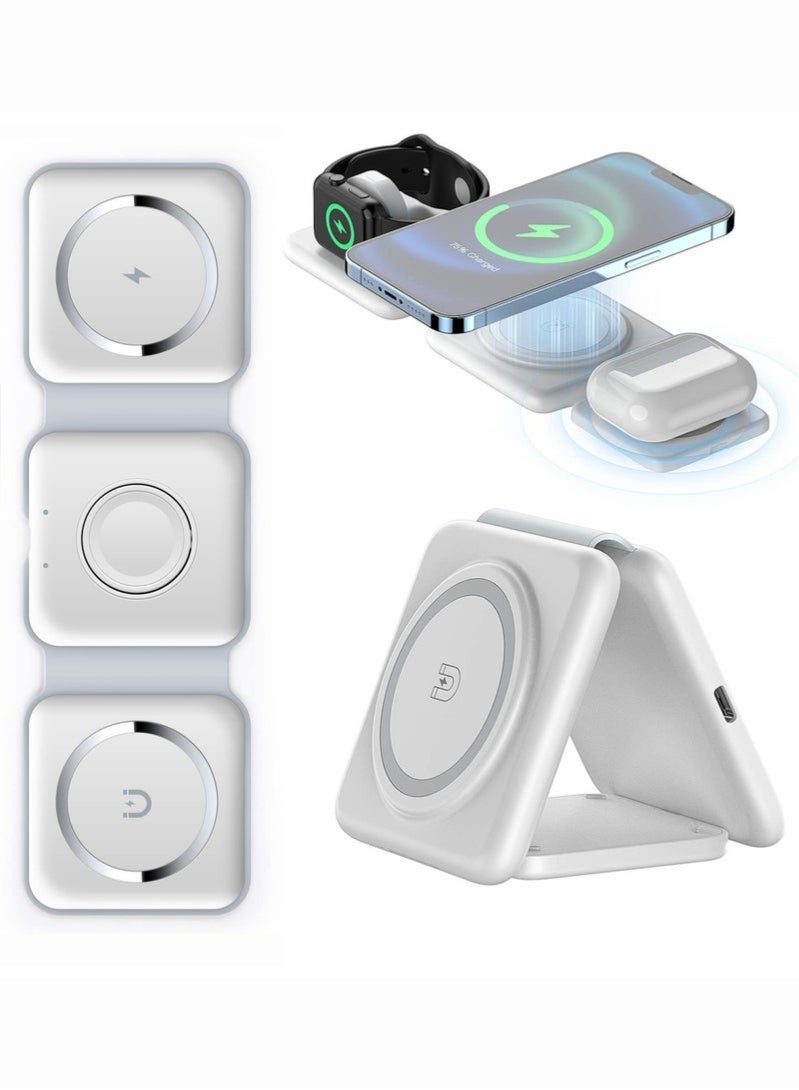 3 in 1 Wireless Charger,Magnetic Foldable Charging Station,Fast Wireless Charging Pad (WHITE) - Image 1