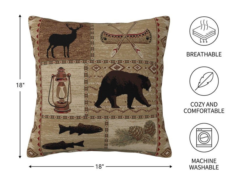 DATANSEN Set of 2 Square 18x18 inch Retro Brown Throw Pillow Covers Rustic Lodge Decorative Throw Pillowcase for Home Sofa Thick Cotton Linen Cushion Cases (45x45 cm) Oil Lantern - Image 4