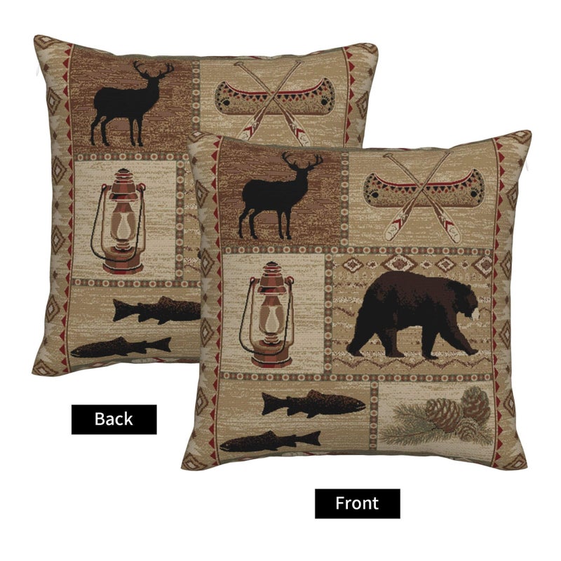 DATANSEN Set of 2 Square 18x18 inch Retro Brown Throw Pillow Covers Rustic Lodge Decorative Throw Pillowcase for Home Sofa Thick Cotton Linen Cushion Cases (45x45 cm) Oil Lantern - Image 3