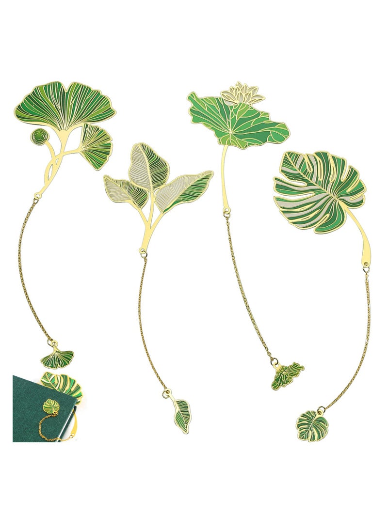 Set of 4 Aesthetic Leaf Bookmarks with Tassel, Ginkgo and Leaf Vein Design, Ideal for Book Lovers, Students, Teachers, Ideal Office and School Supplies - Image 1