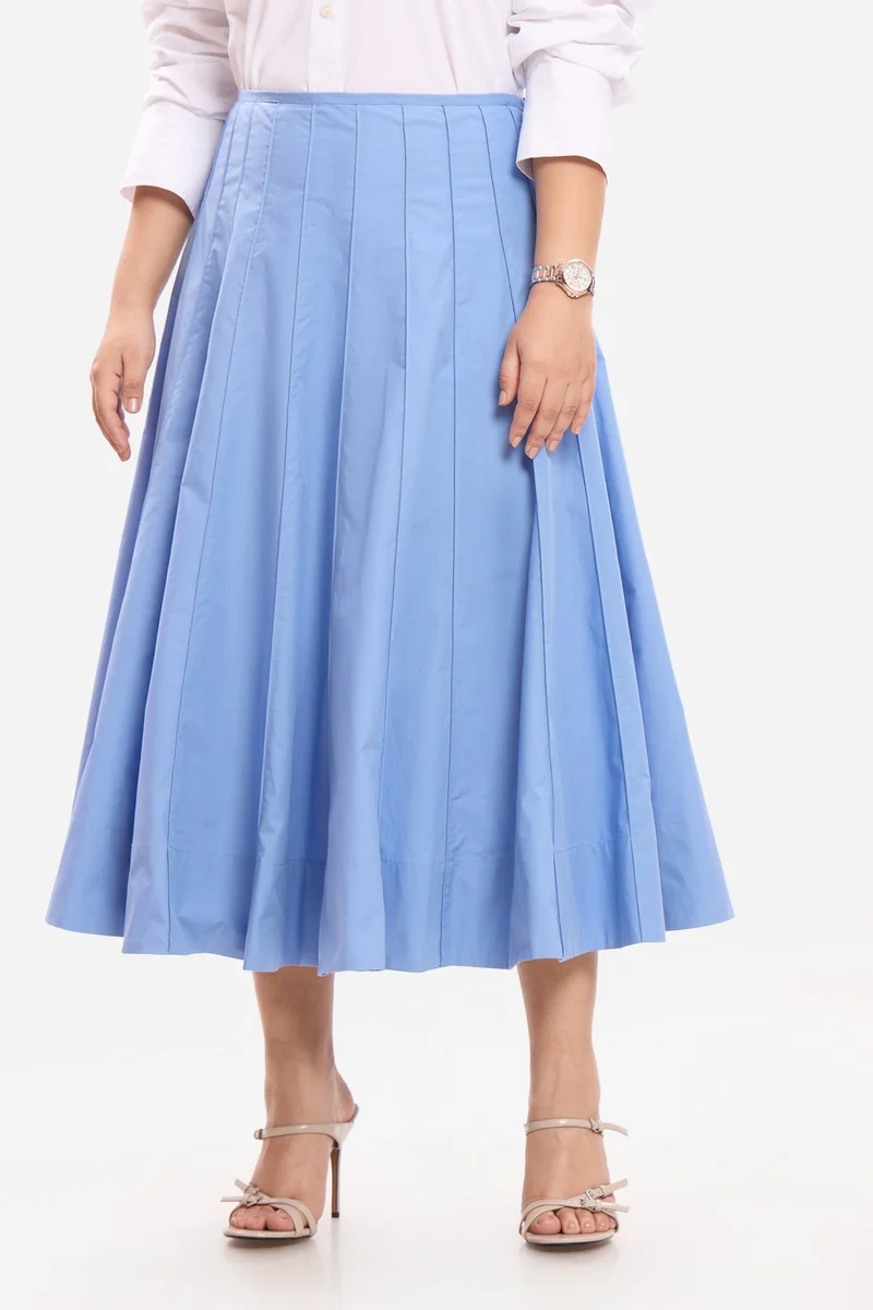 فيرجيو Solid Cotton Panelled Flared Plus Size Skirt for Women