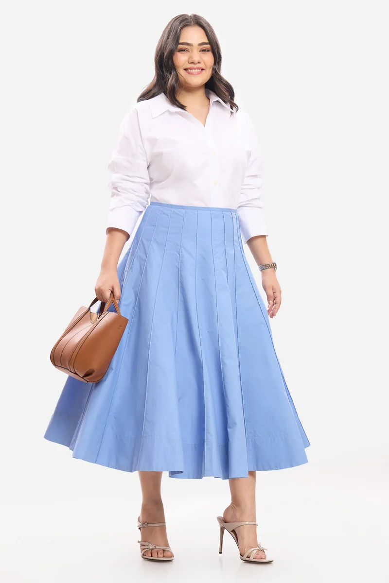 فيرجيو Solid Cotton Panelled Flared Plus Size Skirt for Women