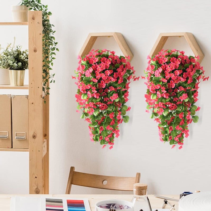 ZFProcess Artificial Fake Hanging Flowers Plants for Outdoor Spring Summer Decoration, 2PCS Faux Silk Violet UV Resistant Look Real Trailing Vines for Outside Home Planter Porch Patio(Rose red) - Image 3