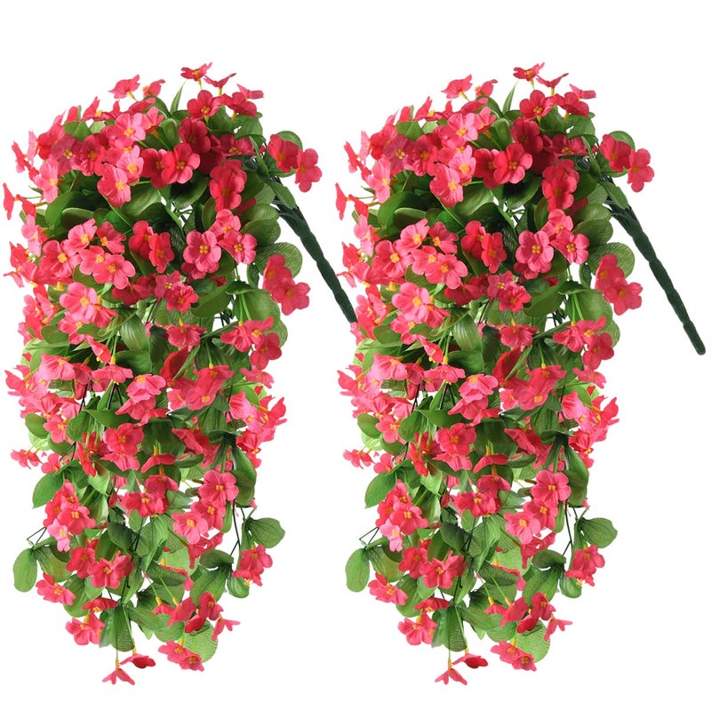 ZFProcess Artificial Fake Hanging Flowers Plants for Outdoor Spring Summer Decoration, 2PCS Faux Silk Violet UV Resistant Look Real Trailing Vines for Outside Home Planter Porch Patio(Rose red) - Image 1