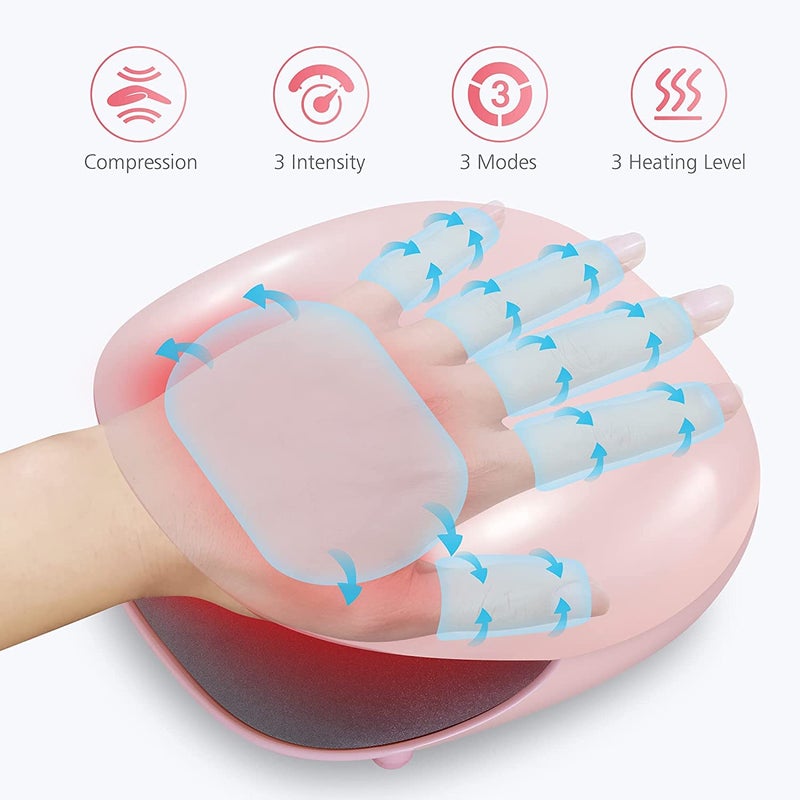 COMFIER مدلك يد لاسلكي من كومفير مع حرارة - 3 مستويات ضغط وتسخين، آلة تدليك يد قابلة للشحن لمتلازمة النفق الرسغي، هدايا مثالية للنساء (وردي بتلة) - Image 2