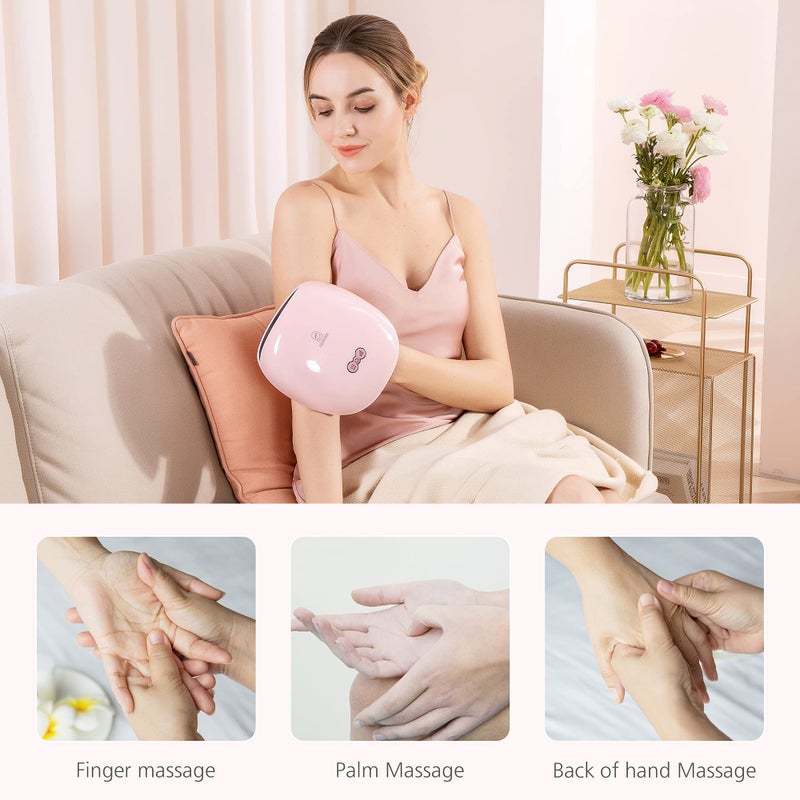 COMFIER مدلك يد لاسلكي من كومفير مع حرارة - 3 مستويات ضغط وتسخين، آلة تدليك يد قابلة للشحن لمتلازمة النفق الرسغي، هدايا مثالية للنساء (وردي بتلة) - Image 4