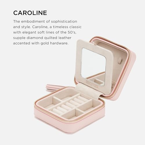 Wolf Designs WOLF Caroline Zip Travel Case, Rose Quartz - Seven Ring Rolls, Four Compartments, Three Necklace Hooks & Pocket - Anti-Tarnish LusterLoc Lining - Image 2