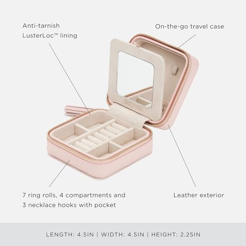 Wolf Designs WOLF Caroline Zip Travel Case, Rose Quartz - Seven Ring Rolls, Four Compartments, Three Necklace Hooks & Pocket - Anti-Tarnish LusterLoc Lining - Image 4