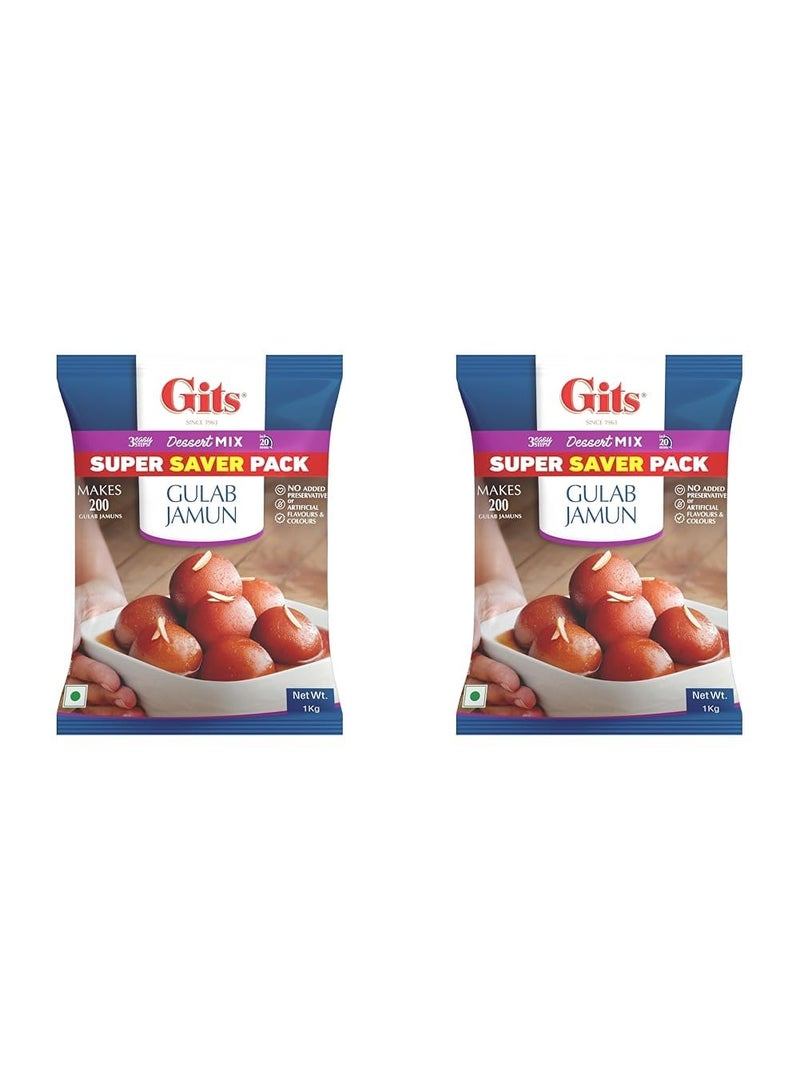 Gits Instant Gulab Jamun milk Dessert Mix, Makes 200 per Pack, Pure Veg, Delicious Indian Dessert and Mithai, 1Kg (Pack of 2) - Image 1