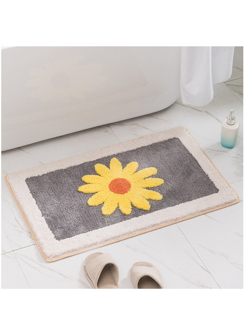 Bluejw Daisy Bath Mat Non-Slip Soft Adorable Boho Floral Bath Rugs Machine Washable Bathtub Mat Water Absorbent Plush Shaggy Carpet Thick Bathroom Kitchen Floor Microfiber Doormat 60x90cm