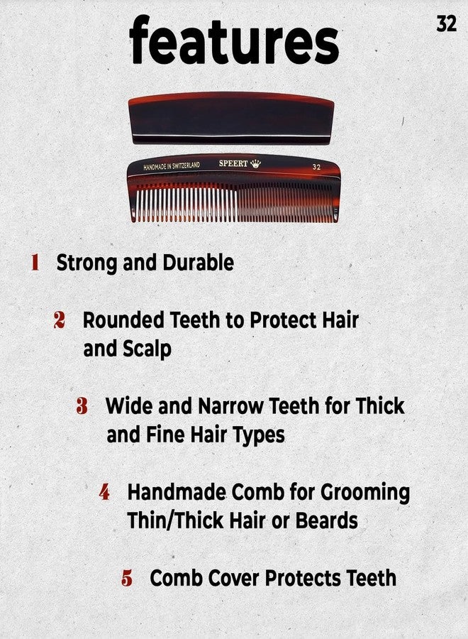 Speert #32 Handmade Wide Narrow Tooth Comb Tortoise Havana Acetate Thick Coarse Curly Thin Fine Straight Hair Detangling Parting Grooming Teasing Hair Styling Hairdresser Barber Hairdressing Wet Dry - Image 2