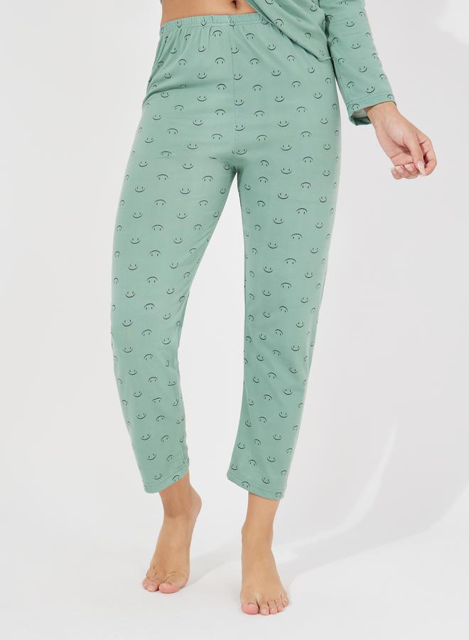 Take Two Smile Print Curved Hem Top & Pyjama Set  - Image 5