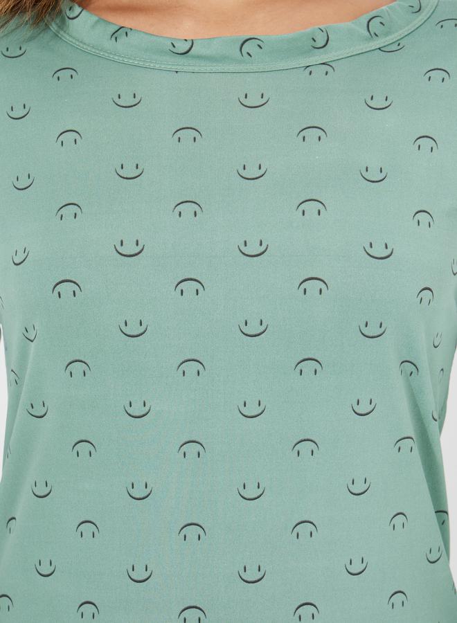 Take Two Smile Print Curved Hem Top & Pyjama Set  - Image 3