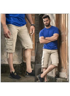 FJACKETS Cargo Shorts Beige Mens Shorts for Casual Wear - Multi Pockets Clothing Bike Shorts - Ideal Cruise and Vacation Essentials  - Image 3