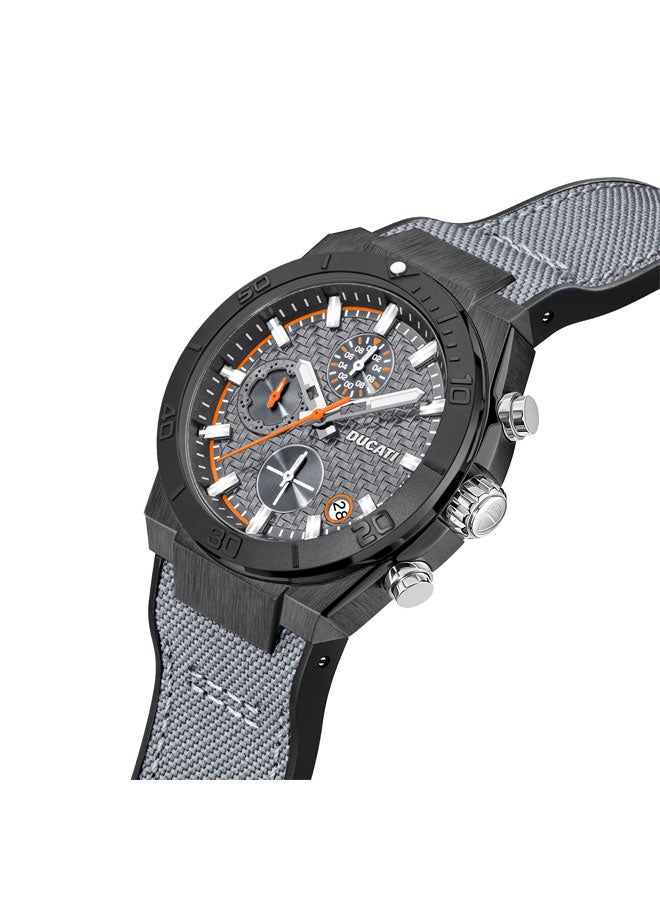 Ducati Gunmetal Dial with Orange Accents Grey Leather Strap Chronograph Watch 43.5mm - Image 2