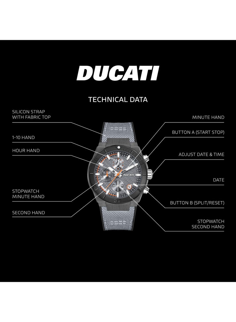 Ducati Gunmetal Dial with Orange Accents Grey Leather Strap Chronograph Watch 43.5mm - Image 4