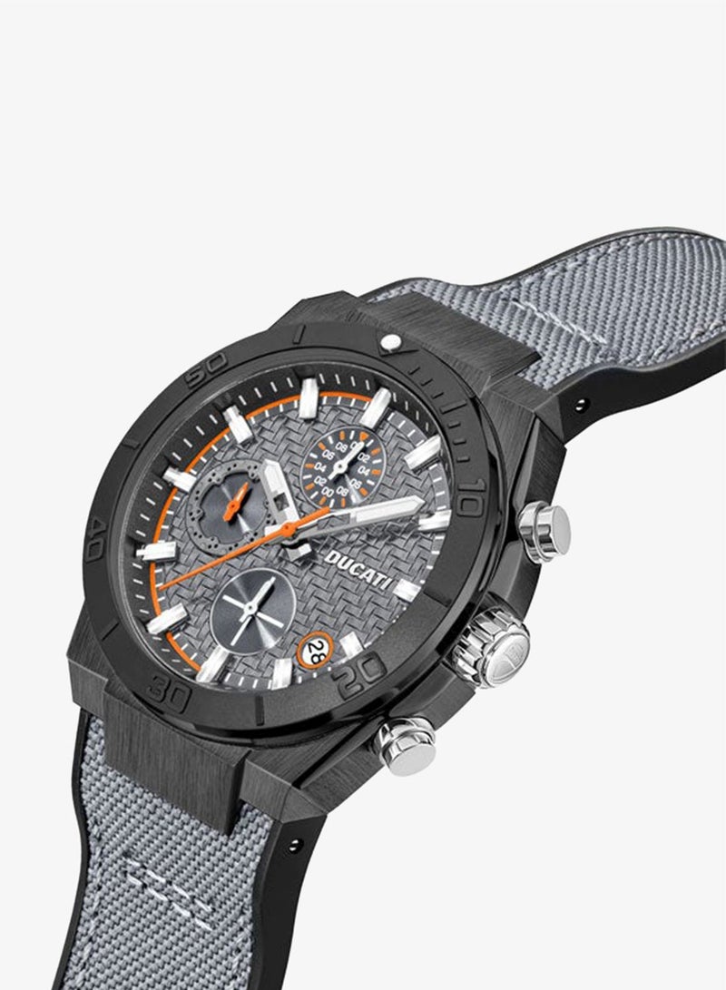Ducati Gunmetal Dial with Orange Accents Grey Leather Strap Chronograph Watch 43.5mm - Image 2