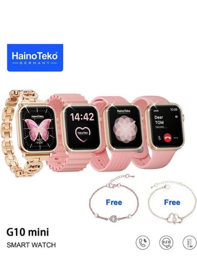 Haino Teko - G10 Mini AMOLED Display Smartwatch for Ladies – Stylish Design with 4 Interchangeable Straps, 2 Elegant Bracelets, Fitness Tracking, and Smart Connectivity - Image 1