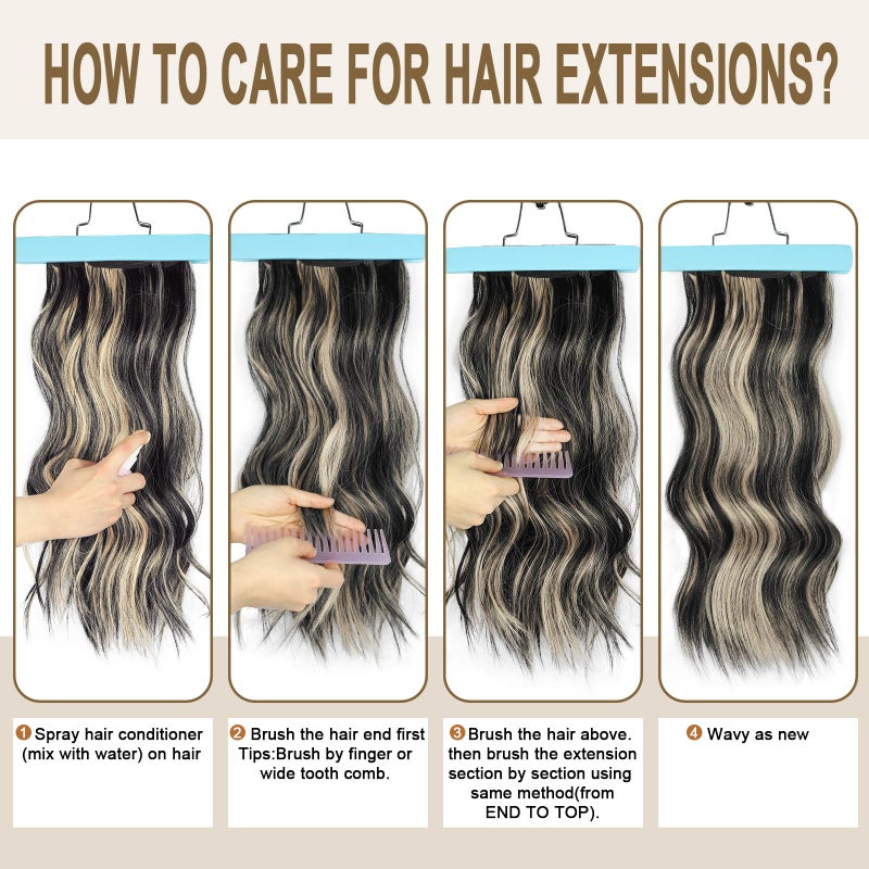Vigorous Clip in Hair Extensions 20 Inch Black Mix Blonde Long Hair Extensions Clip Ins 4PCS Soft Synthetic Hairpieces for Women - Image 5