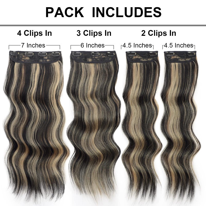 Vigorous Clip in Hair Extensions 20 Inch Black Mix Blonde Long Hair Extensions Clip Ins 4PCS Soft Synthetic Hairpieces for Women - Image 3