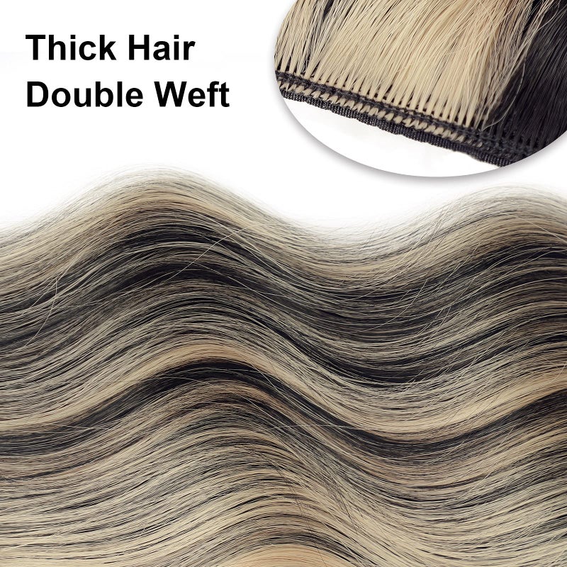 Vigorous Clip in Hair Extensions 20 Inch Black Mix Blonde Long Hair Extensions Clip Ins 4PCS Soft Synthetic Hairpieces for Women - Image 4