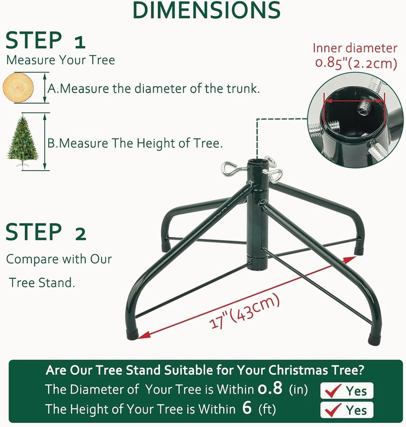 ELFJOY Christmas Tree Stand for 3-6 Ft Artificial Trees 17 Inch Metal Stand Base with Folding Design Fits up to 0.8" Pole (Green) - Image 2
