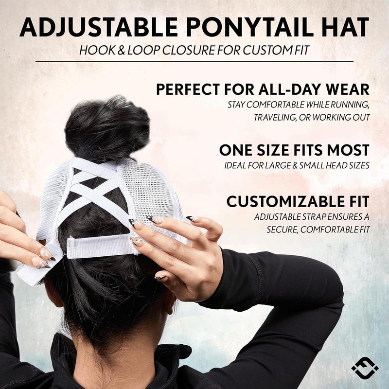 Funky Junque Ponytail Hat for Women - Baseball Cap with Adjustable Fit & High Pony Tail Criss Cross Back for Everyday Wear - Image 4