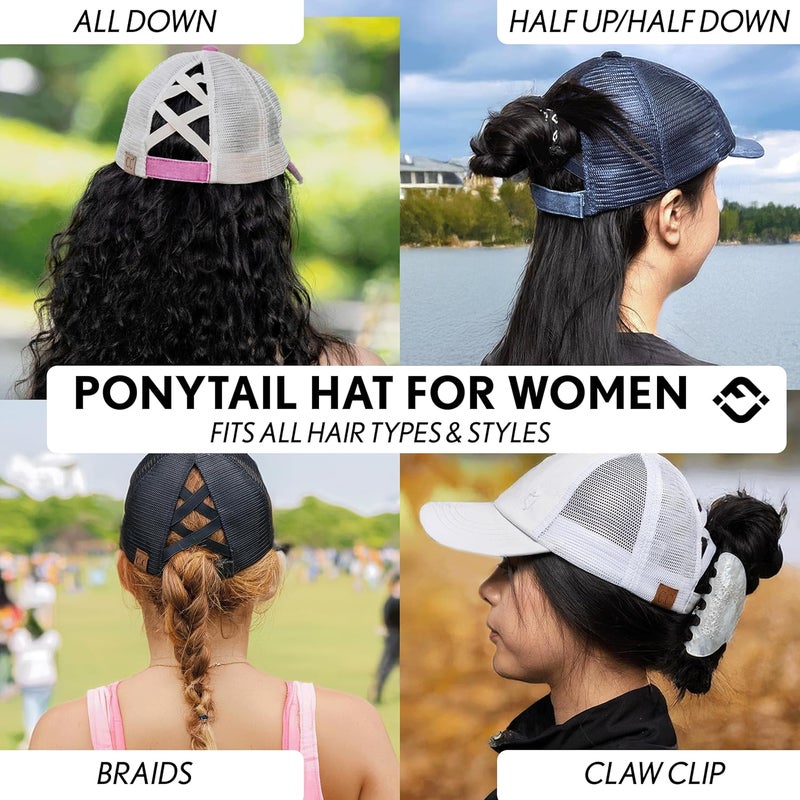 Funky Junque Ponytail Hat for Women - Baseball Cap with Adjustable Fit & High Pony Tail Criss Cross Back for Everyday Wear - Image 5