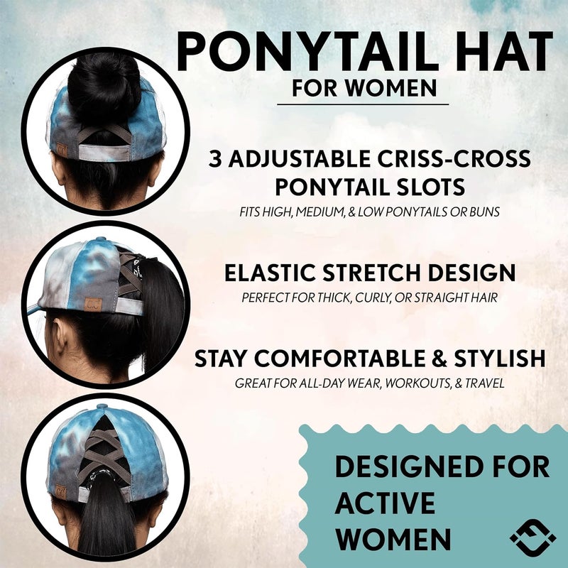Funky Junque Ponytail Hat for Women - Baseball Cap with Adjustable Fit & High Pony Tail Criss Cross Back for Everyday Wear - Image 2