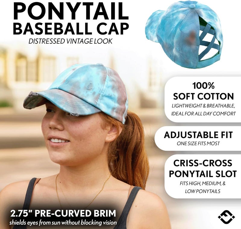 Funky Junque Ponytail Hat for Women - Baseball Cap with Adjustable Fit & High Pony Tail Criss Cross Back for Everyday Wear - Image 1
