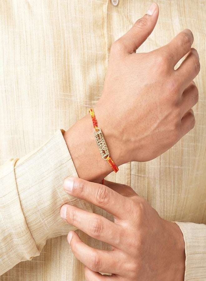 مينوتيا هدية راخي من مينوتيا للأخ مع ترنيمة غاياتري مطلية بالذهب - مستطيلة | سوار راخي ديني وأنيق للرجال لعيد راكشا باندهان | يعزز الطاقة الإيجابية عند ترديدها - Image 2