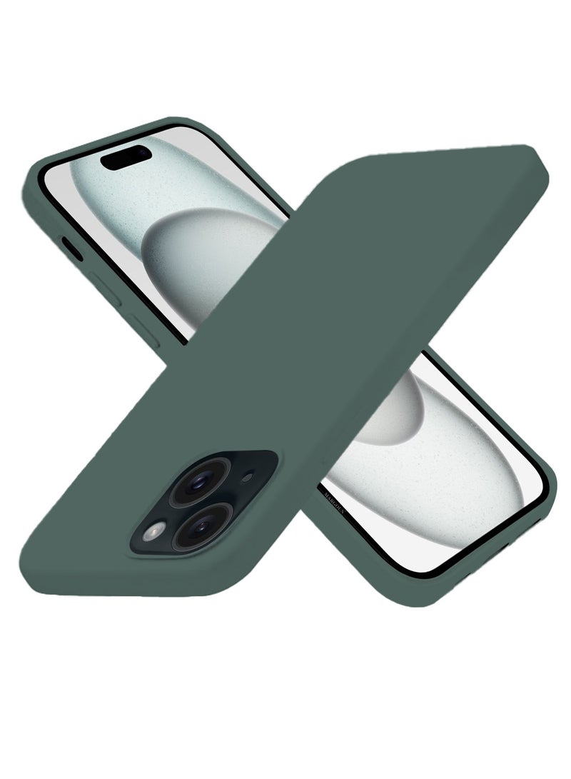 Silicone Case Cover for Apple iPhone 15 Plus, Slim Protective Cover with Microfiber Lining, Drop Protection - Forest Green - Image 3