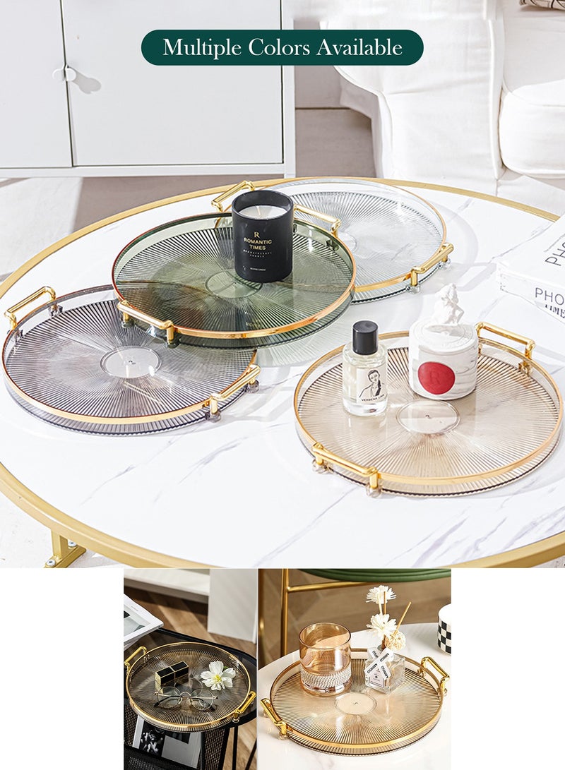 كوكيجو صواني تقديم مع مقابض، طاولة قهوة مزخرفة للمنزل، صينية مستديرة بتصميم عثماني، صينية طعام اكريليك، صينية فواكه، صينية للعطور، صينية كوكتيل (رمادي) - Image 5