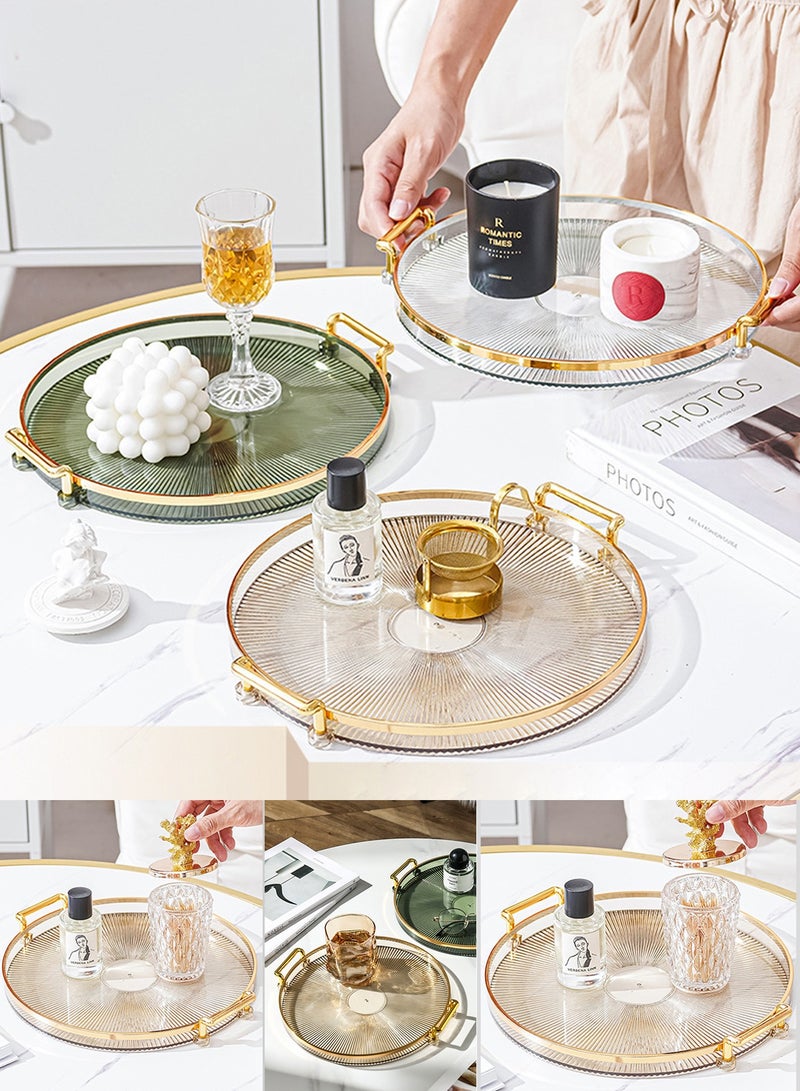 كوكيجو صواني تقديم مع مقابض، طاولة قهوة مزخرفة للمنزل، صينية مستديرة بتصميم عثماني، صينية طعام اكريليك، صينية فواكه، صينية للعطور، صينية كوكتيل (رمادي) - Image 4