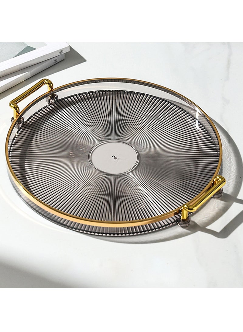 كوكيجو صواني تقديم مع مقابض، طاولة قهوة مزخرفة للمنزل، صينية مستديرة بتصميم عثماني، صينية طعام اكريليك، صينية فواكه، صينية للعطور، صينية كوكتيل (رمادي) - Image 1