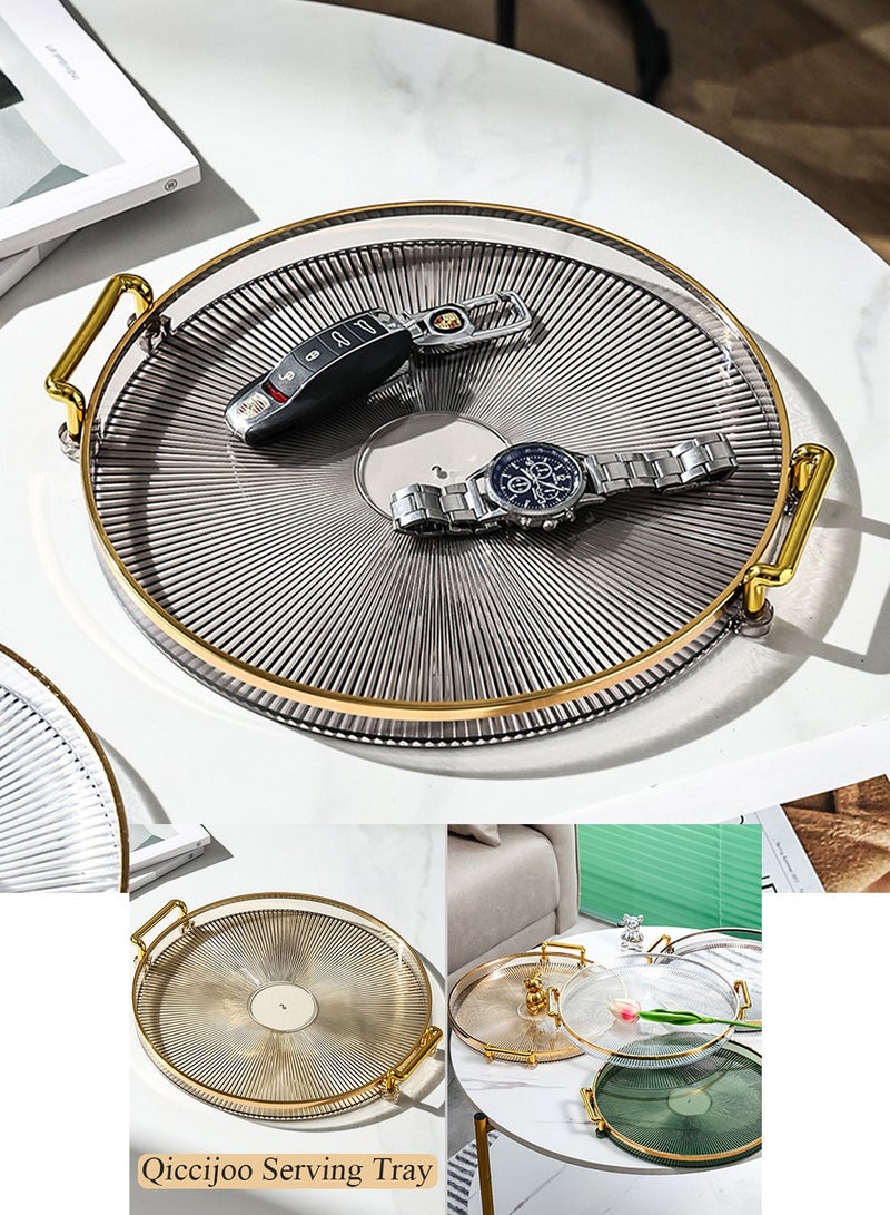 كوكيجو صواني تقديم مع مقابض، طاولة قهوة مزخرفة للمنزل، صينية مستديرة بتصميم عثماني، صينية طعام اكريليك، صينية فواكه، صينية للعطور، صينية كوكتيل (رمادي) - Image 2