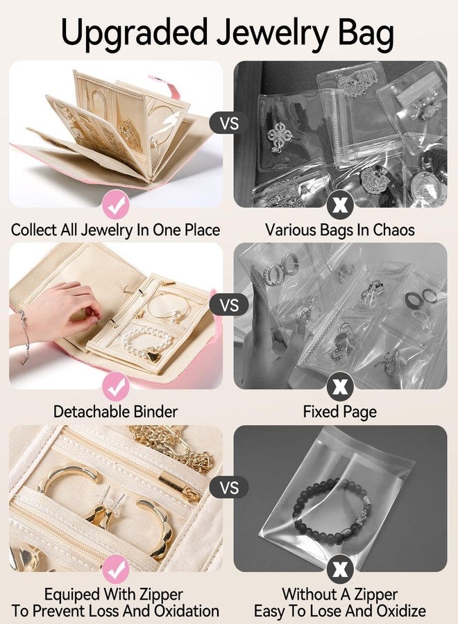 Calyrex Travel Jewelry Storage Book, Women Jewelry Organizer Case Jewelry Storage Book Binder With Zippered Pouch, Leather Jewelry Binder Organizer For Earring Necklace Ring - Image 5