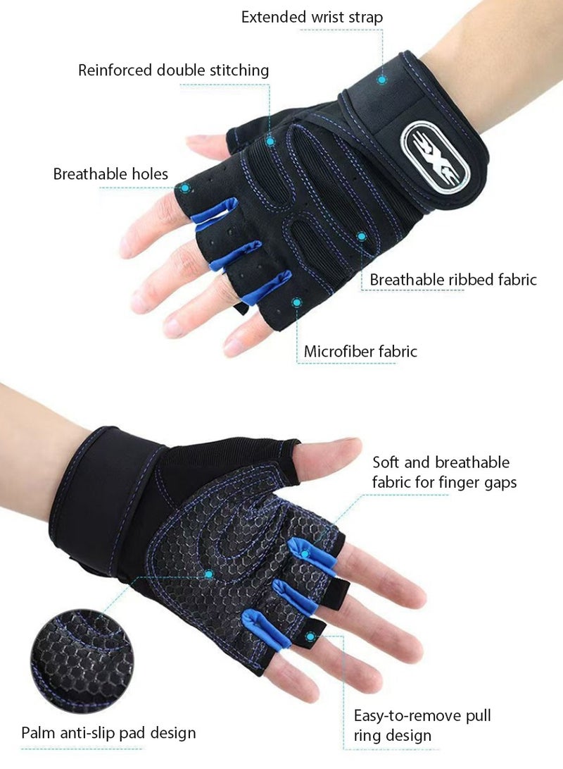 DPTER Weightlifting Gym Gloves, Workout Gloves with Wrist Wrap Support for Men and Women, Heavyweight Exercise Weight Lifting Gloves Body Building Training Sport Fitness Gloves for Weightlifting, Training, Fitness, Hanging, Pull ups, Blue, M - Image 3